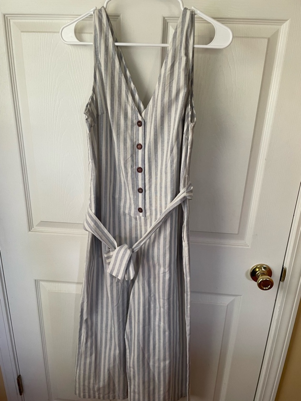 Cage Striped Linen Blend Jumpsuit Size S Wide Leg POCKETS
